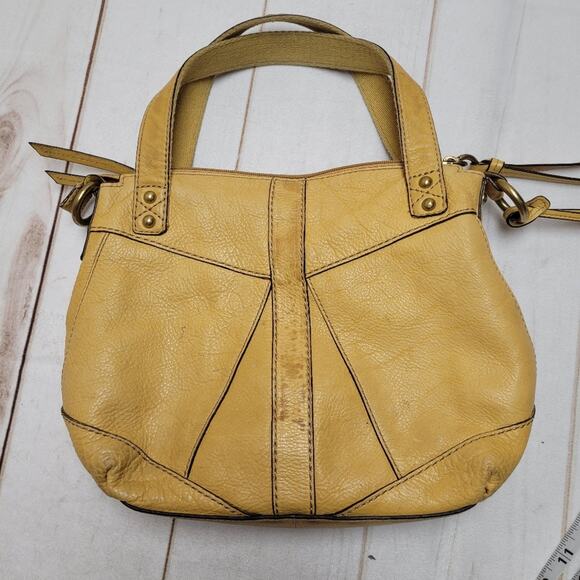 Fossil yellow mustard pebbled leather satchel bag shoulder purse - Picture 6 of 13